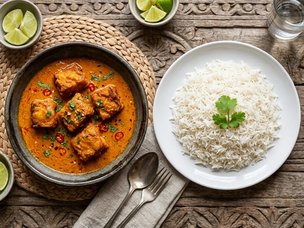 رز مع صالونة سمك بالنارجيل