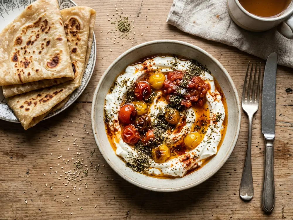 لبنة بالطماطم مع ٣ شباتي